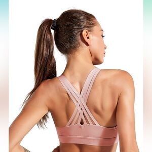 Women High Impact Sports Bra Padded Strappy Workout Gym Yoga Top Pink, S